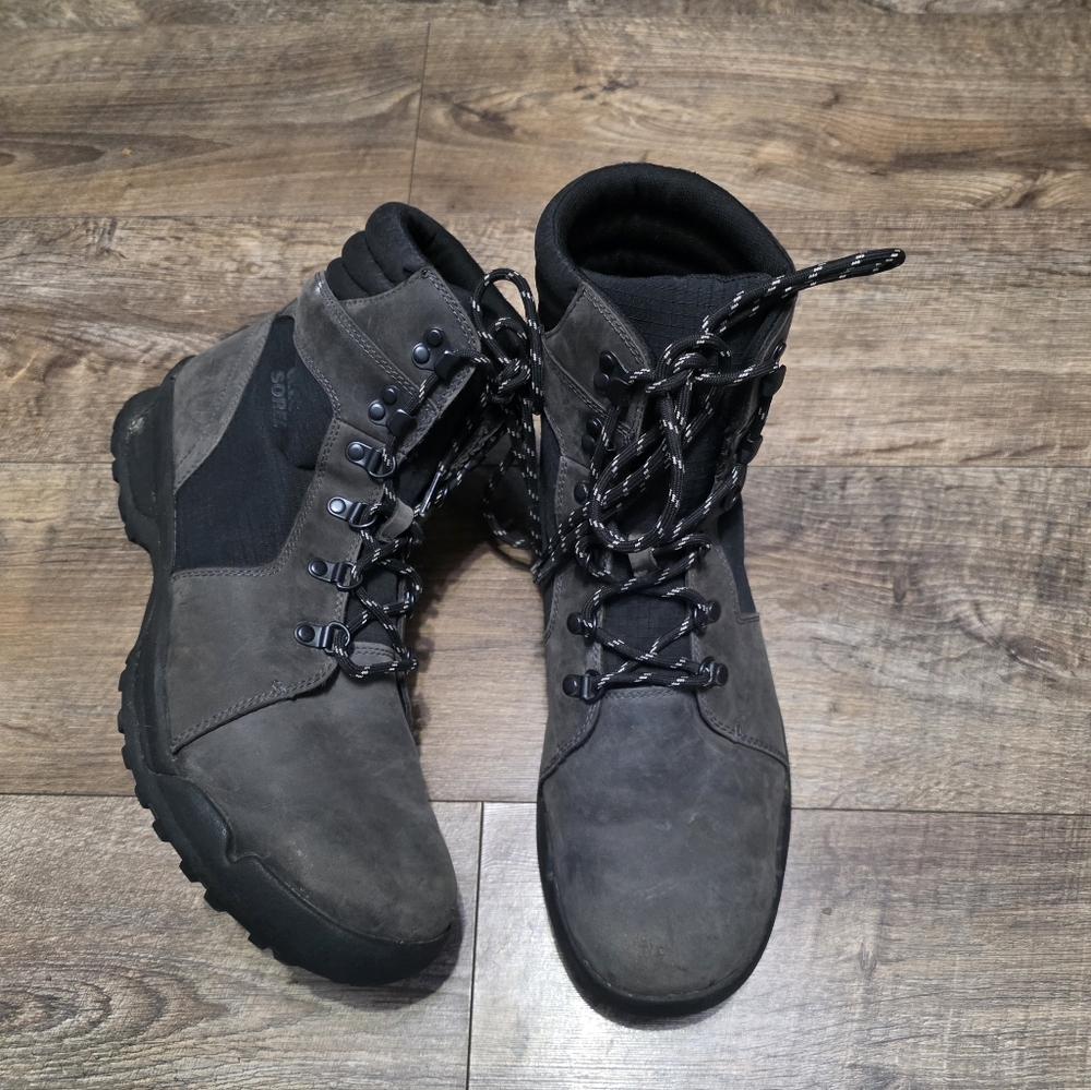 Sorel Leather WP Charcoal Lace-Up Boots Men Size 13